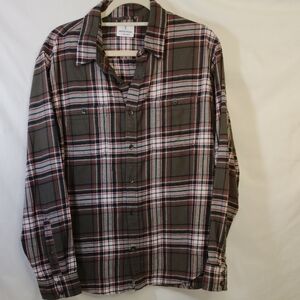 Men's Plaid Button-Down Shirt - Gray and Red